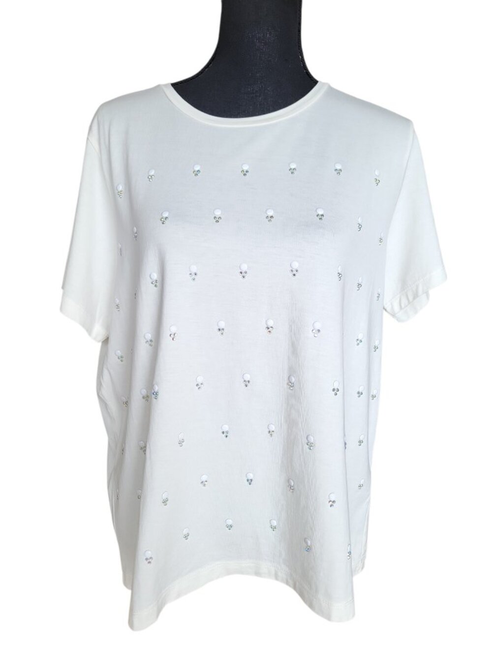 J. Crew White Embellished Cotton Tee Women's Size XL
